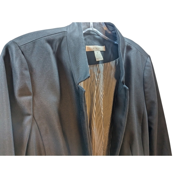 CHICOS Cotton Blend Black Jacket/ Blazer with Goldtone Zipper Accent SZ 1 Small - Picture 4 of 9